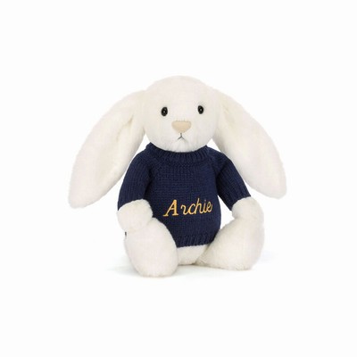 Jellycat Bashful Luxe Konijn Luna with Navy Jumper | WX9321854